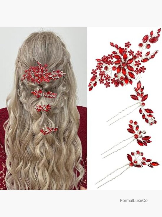 4 Crystal Flower Hair Side Combs Pins Bridal Wedding Hair Accessories Set